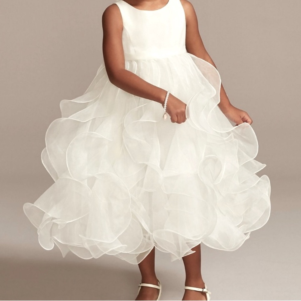 David's Bridal White Organza Ruffled Skirt flower girl dress size 3T